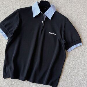 Miu Miu Women's Straight-Fit Faux Two-Piece Short-Sleeve Polo Shirt